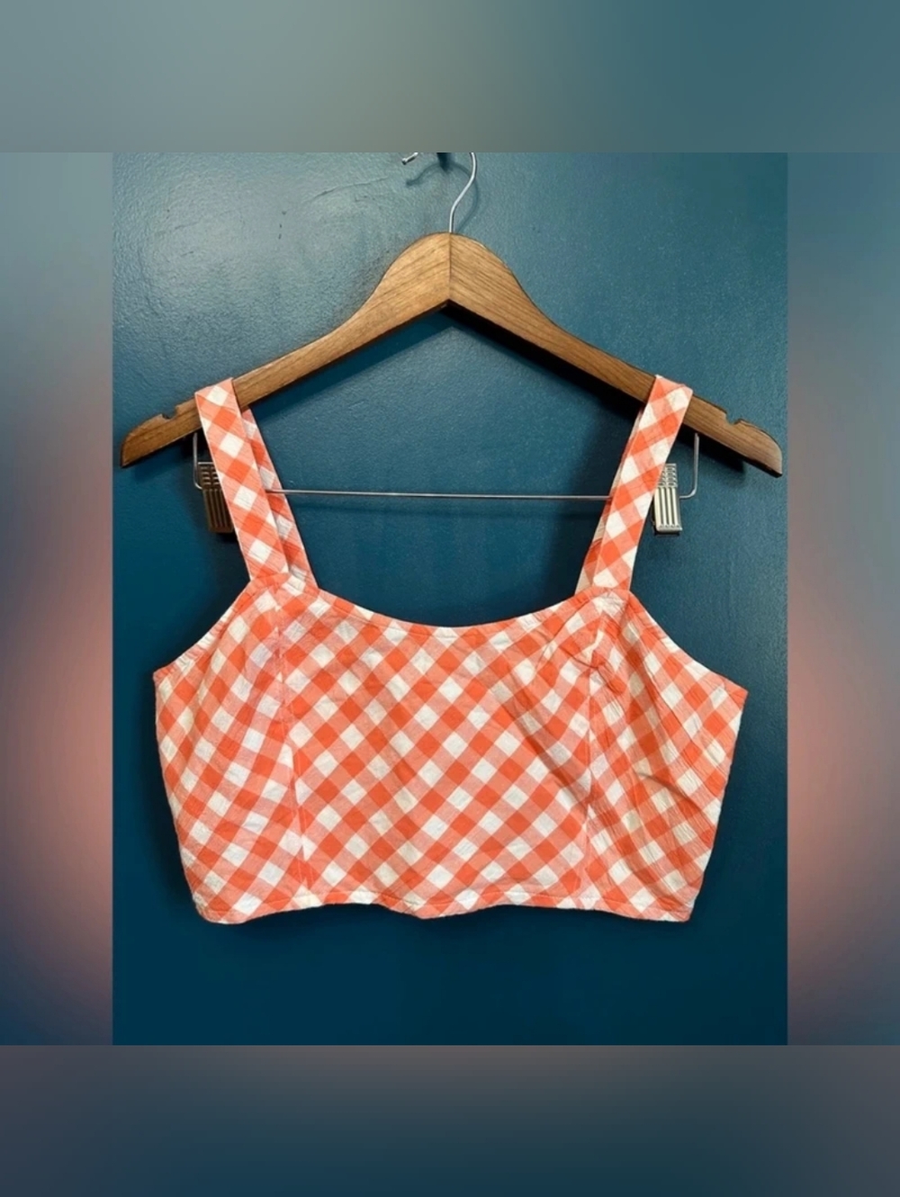 aerie Orange and White Gingham Crop Top